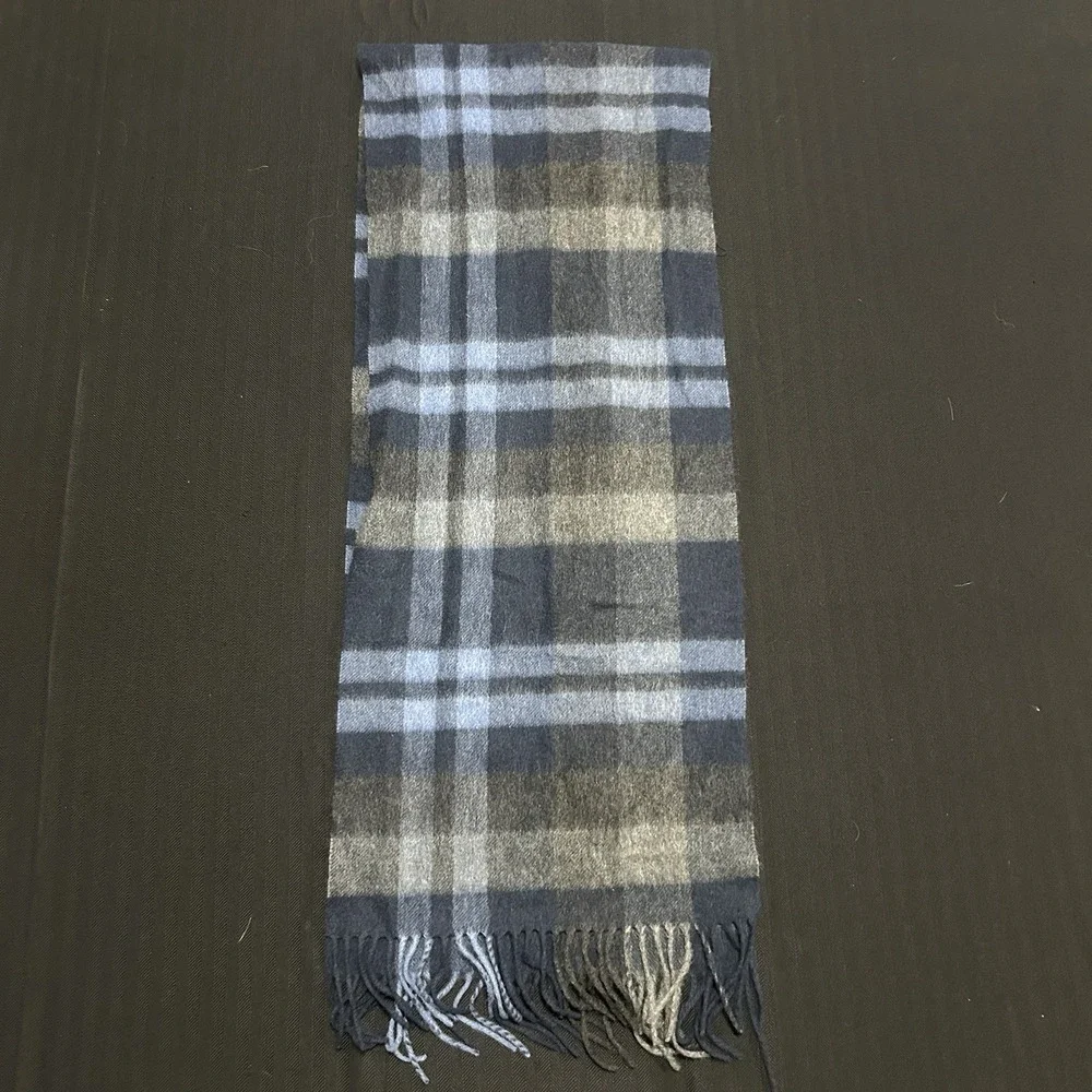 Jos. A Bank 100% Cashmere Scarf Plaid Blue 5-ft